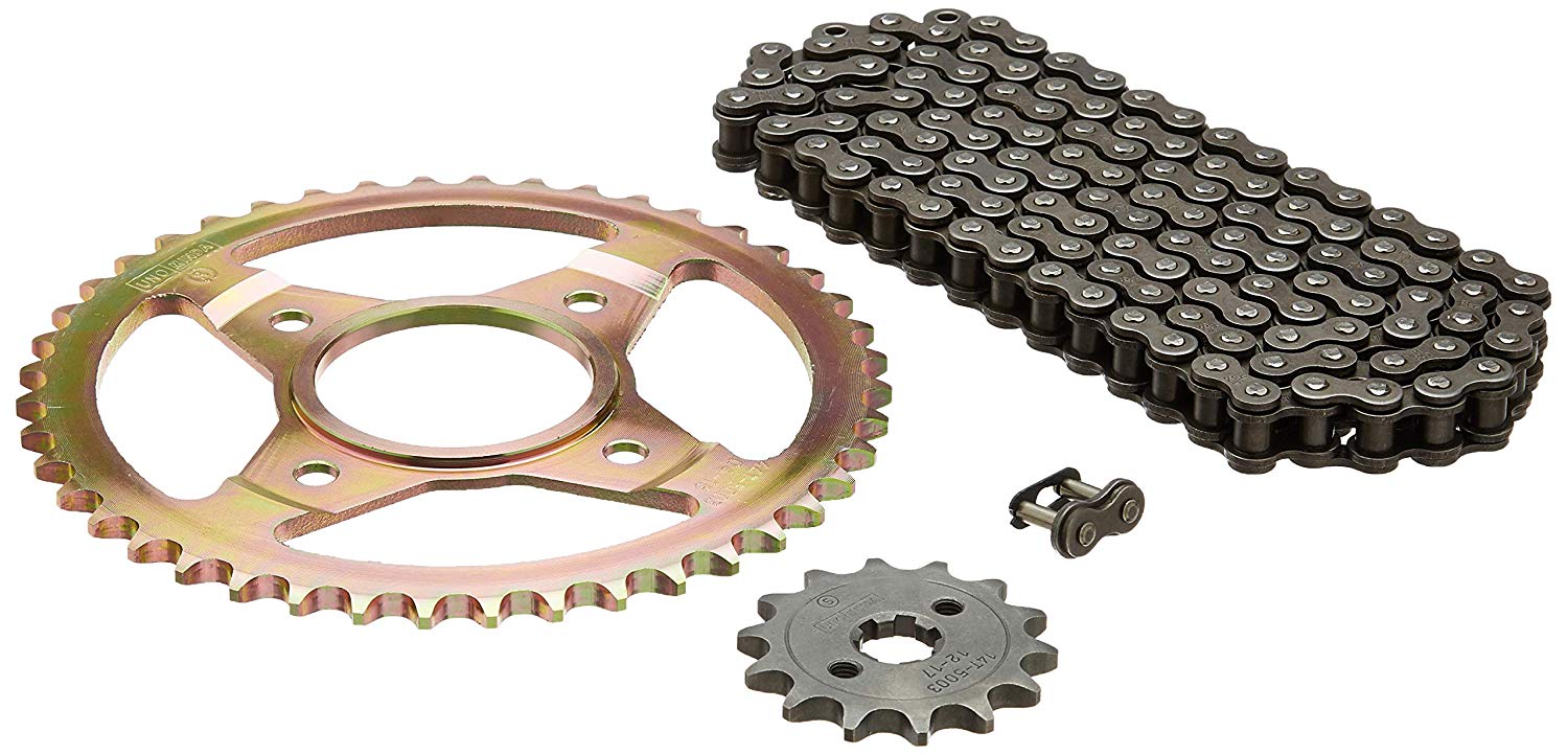 Uno Minda CH-5003 Quadra Rivet Chain & Alloy Steel Hardened Sprockets Chain & Sprocket Kit - R420 SIZE-108L / 14T / 44T(4H) For Hero Passion Pro, CD Deluxe,  Splendor i-smart, CD Deluxe Alloy Wheel, Splendor NXG, Passion Pro TR 100 CC 